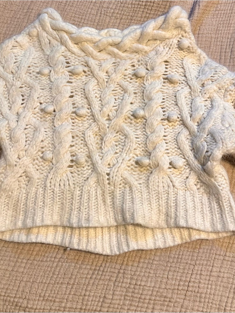 LoveShackFancy Cream Cable Bobble Knit Sweater